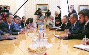 Russian Foreign Minister Sergei Lavrov attends a meeting with a representative of the Syrian opposition Haytham Manna in Moscow